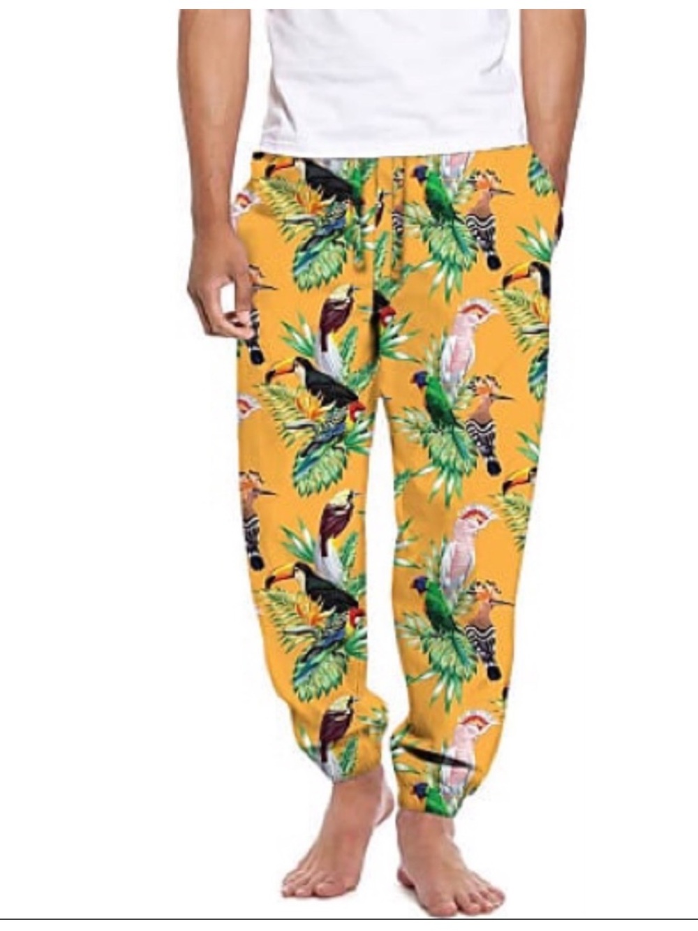 MAD Engine Yellow Tropical-Print Satin Joggers/Loungewear Sz Large